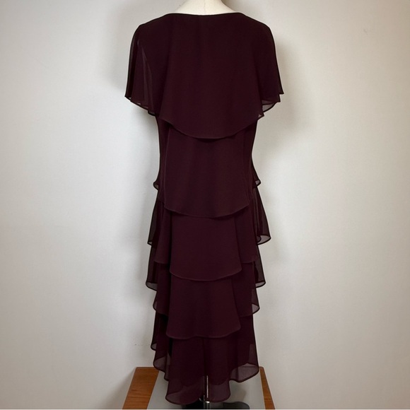 SLNY Tiered Caplet Dress Rhinestone Detail Deep Plum Wine Color Women’s Size 14 - Picture 8 of 11